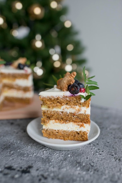 Christmas pastries decorated with berries on the table