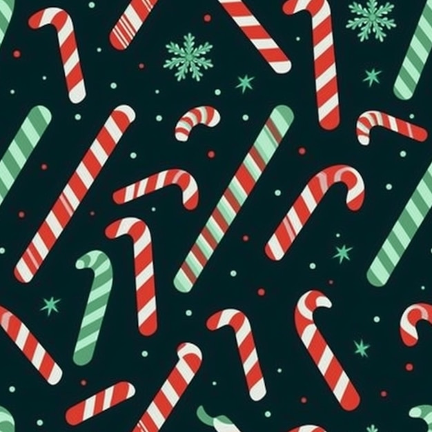 Photo a christmas pattern with candy canes and snowflakes generative ai