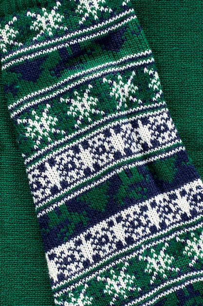 Photo christmas pattern with green details flat lay