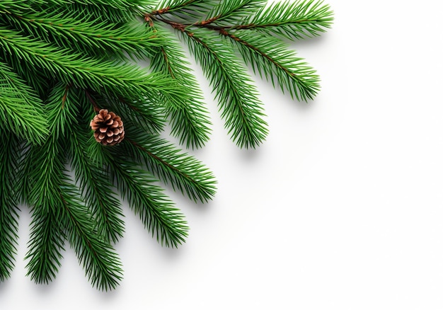 Christmas pine branch on white background with free space for text AI generated