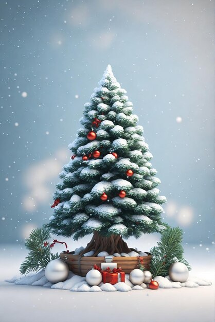 Christmas pine tree white snow background 3d