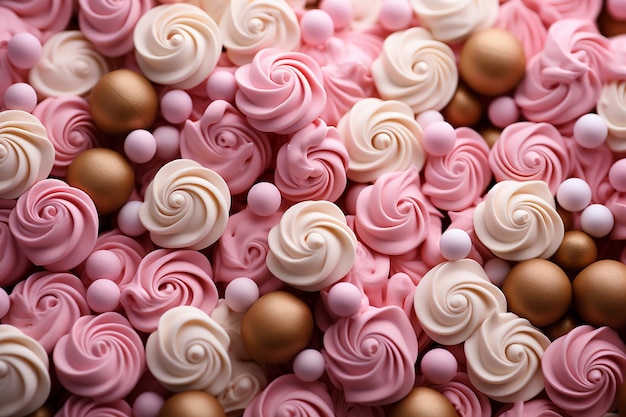 クリスマスピンクの白と金のキャンディーの背景