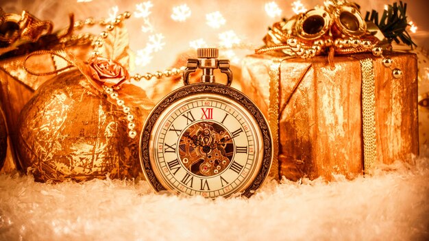 Christmas pocket watch still life.