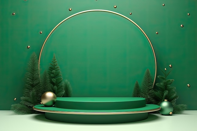 Christmas podium backdrop in green color as trendy background Minimalism Copy space Generative AI