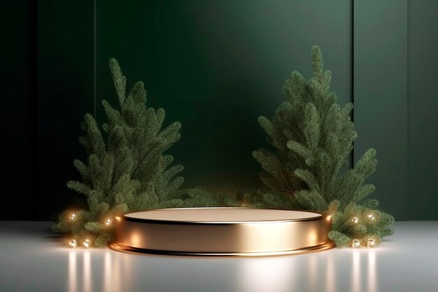 Christmas podium for products showcase promotional sale in green color