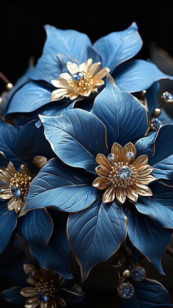 Рождественская цветочка в королевском синем на черном фоне Генеративный ИИ