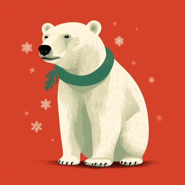 Photo christmas polar bear on red background