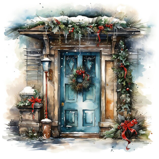 Christmas Porch Clipart Watercolor Designing