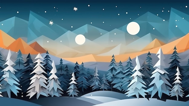 Christmas postcard with winter landscape with pine trees mountains Generative ai