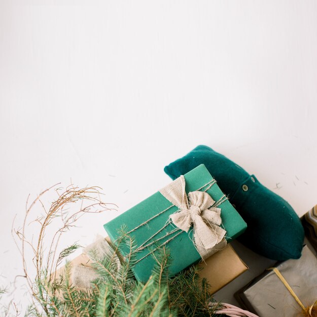 Christmas present boxes on white background