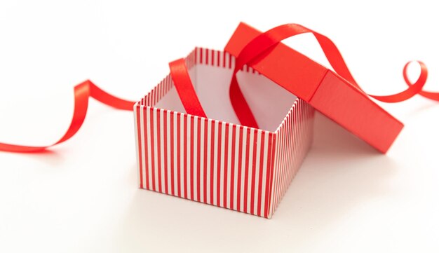 christmas present concept gift box red color open and empty on white background