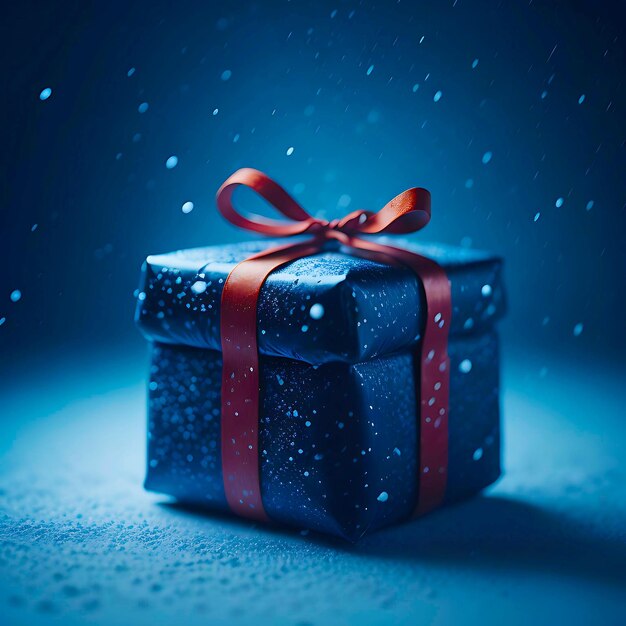 Christmas present gift box on winter snow background generative ai