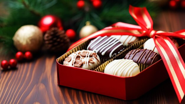 Christmas present holidays and celebration box of chocolate pralines winter holiday gift idea