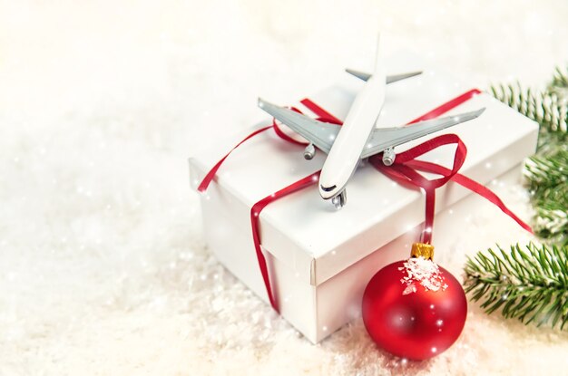 christmas present and toy plane