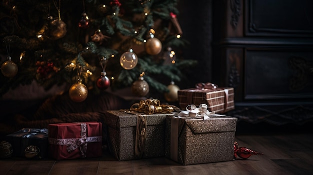 Christmas presents under a christmas tree