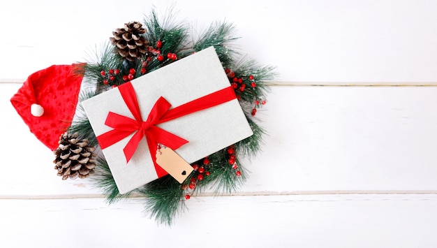 Christmas presents and ornaments on white