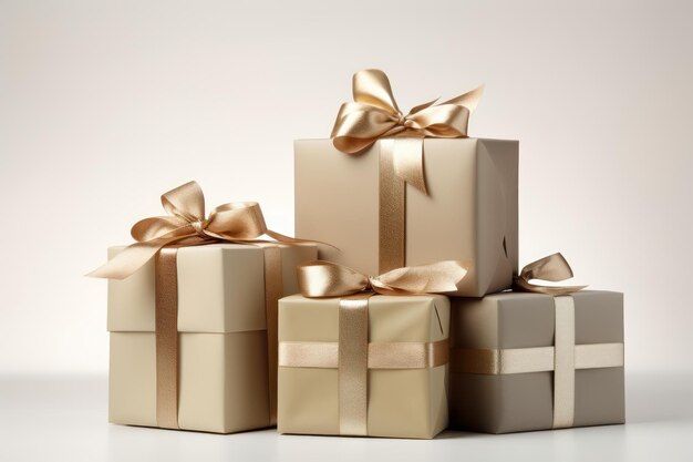 Рождественские подарки складывают подарочные коробки с ленточным бантом, изолированным на заднем плане