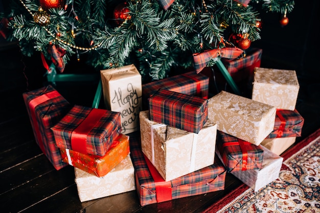 Christmas presents under a tree