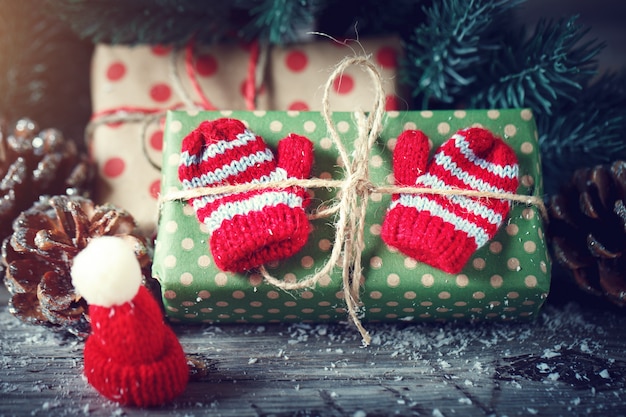 Christmas presents with pine branches