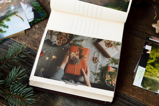 Photo christmas printed photos in photo album photo printing concept