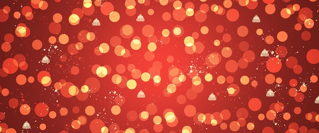 Christmas red abstact shiny header or banner background with bokeh effect, snowflakes and snowcaps.