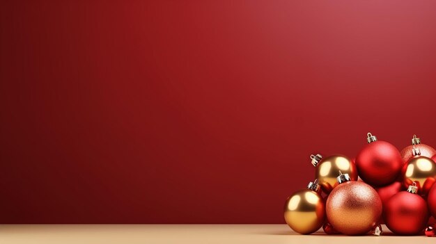 christmas red background with baubles and candle