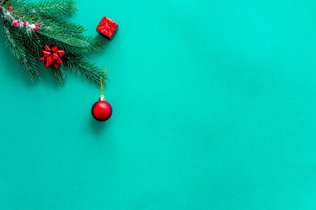 Christmas red bauble on a fir branch