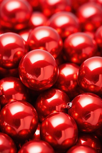 Christmas red baubles close up Abstract holiday decorations background