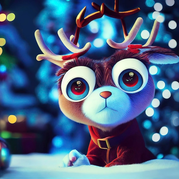 Christmas reindeer character cute reindeer in christmas scenery animated illustration