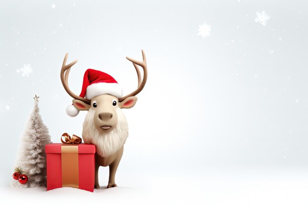 Christmas reindeer holding white card Generative AI