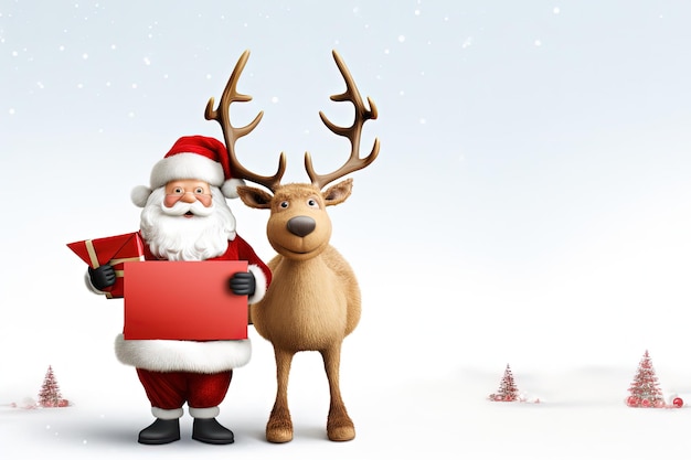 Christmas reindeer holding white card Generative AI