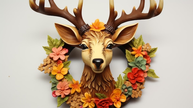 christmas reindeer with flower wreath ornament