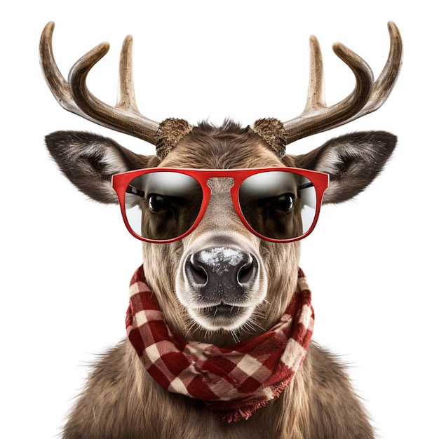 Christmas reindeer with sunglasses on white background