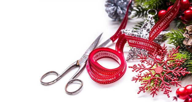 Christmas ribbon scissors decorations border design