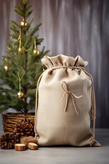 Фото Рождественский мешок с макетной фотографией