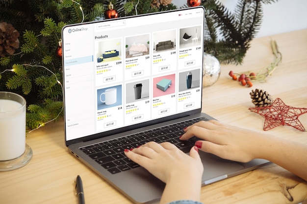 Photo christmas sale  laptop with online shop