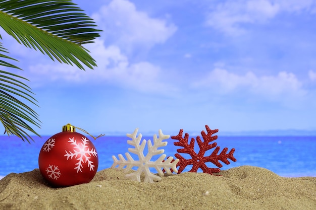 Christmas on a sandy beach copy space