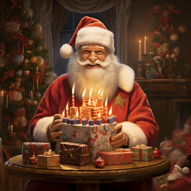 christmas santa and birthday cake gift box AI Generated