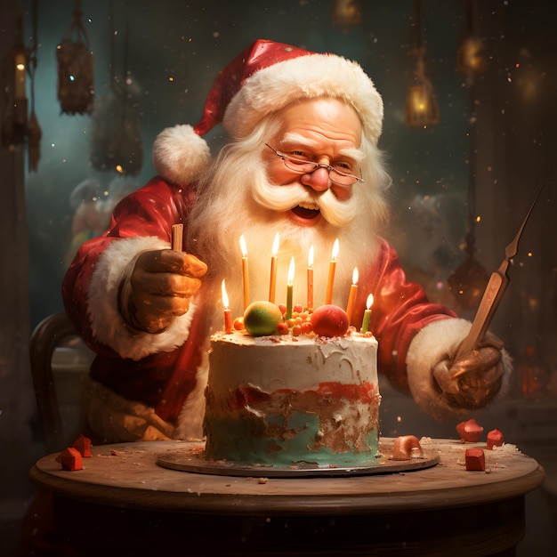 christmas santa and birthday cake gift box AI Generated