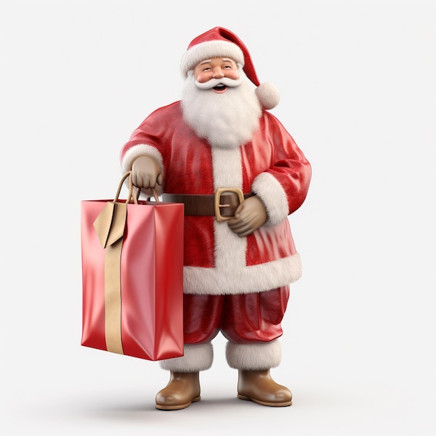 Christmas Santa clause with gift box isolated on a white background