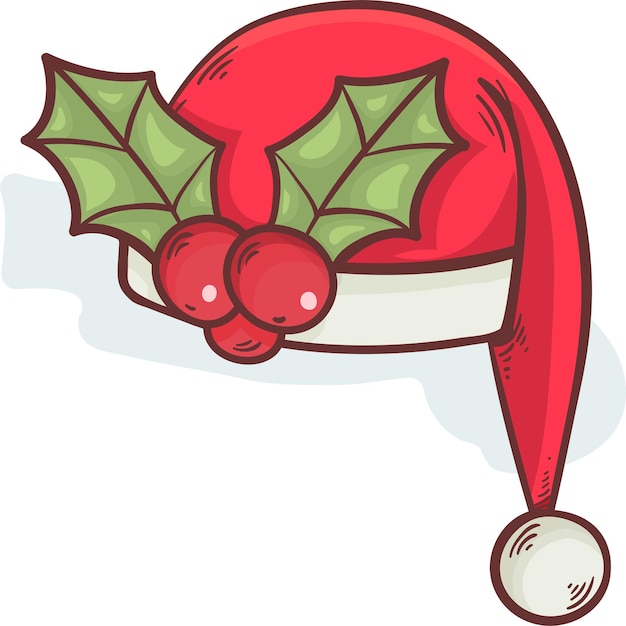 Christmas Santa hat with mistletoe cartoon doodle hand drawn