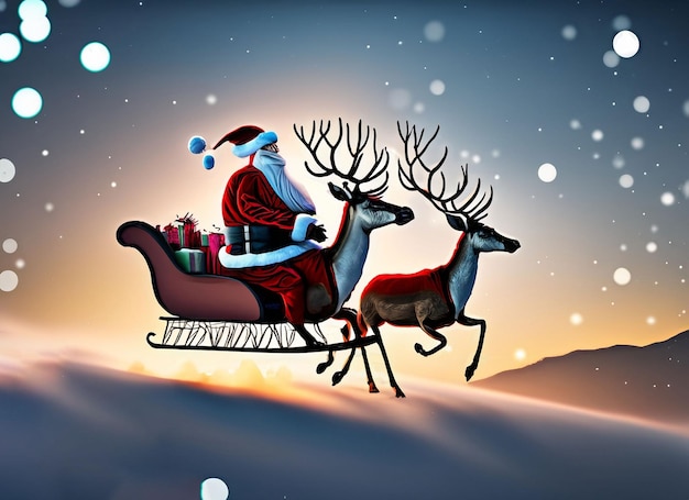 Photo christmas santa riding sleigh