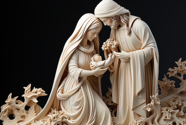 Christmas scene armed with beautiful religious figurines generative AI