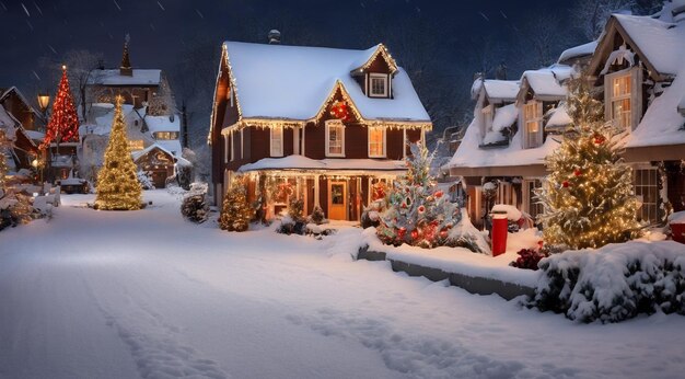 クリスマスシーン クリスマスデコレーション 雪の家 クリスマスライト クリスマスツリー