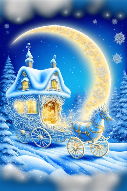Christmas scene with a horse drawn carriage generative ai