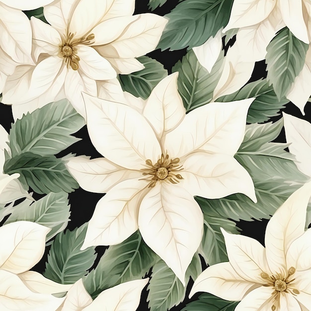 Christmas Seamless Pattern Poinsettia Holiday Red Flower Background