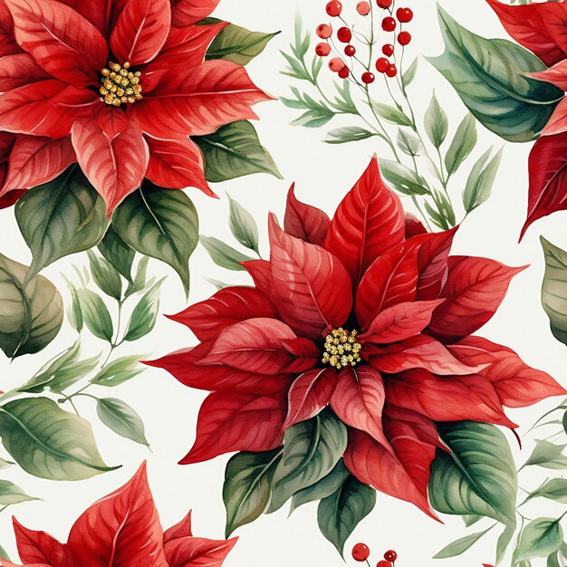 Christmas Seamless Pattern Poinsettia Holiday Red Flower Background