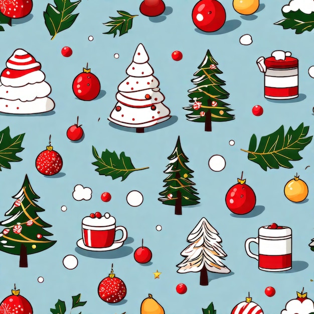 christmas seamless pattern with christmas trees balls and candy