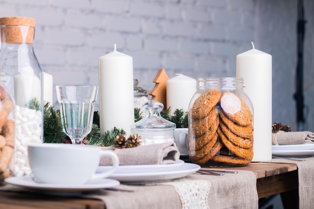 Christmas serving of festive table