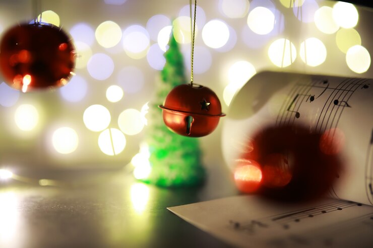Photo クリスマスの楽譜。音楽シートのクリスマスデコレーション、クローズアップ
